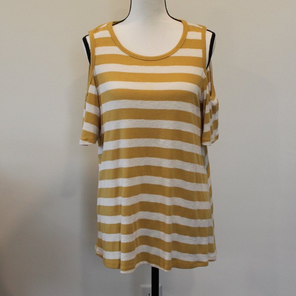 Easel Cold Shoulder Top Mustard/White Stripe Size‎ Medium